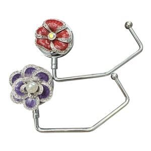 SPRING STREET DESIGN SET OF 2 FLOWERS CRYSFALS ENAMEL HANDBAG HOLDER BAG HOOK